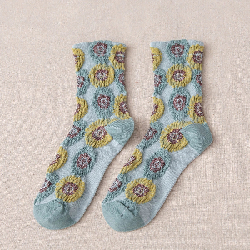 5 Pairs Colorful Embossed Flower Abstract Socks
