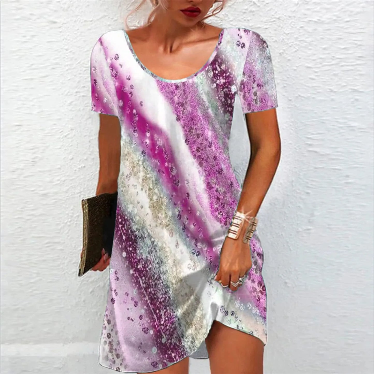 Casual Floral Printed Crew Neck Dress