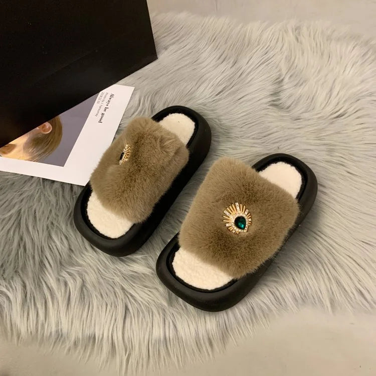 Rhinestone Thick Bottom Cotton Slippers