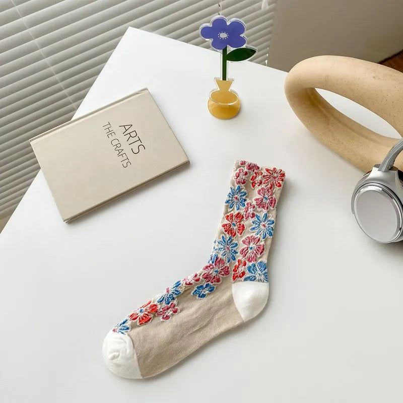 5 Pairs Palace Style Floral Casual Socks