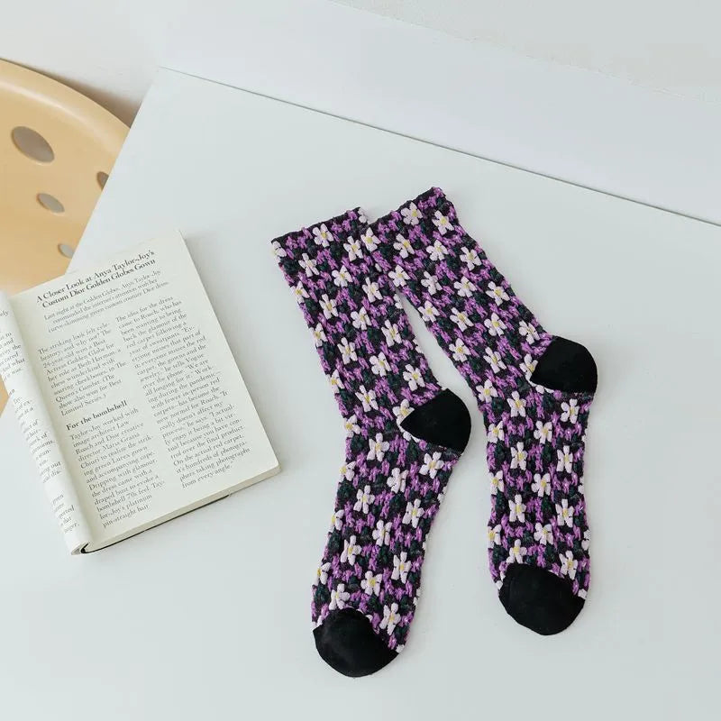 5 Pairs Autumn Winter Women's Small Flower Stockings