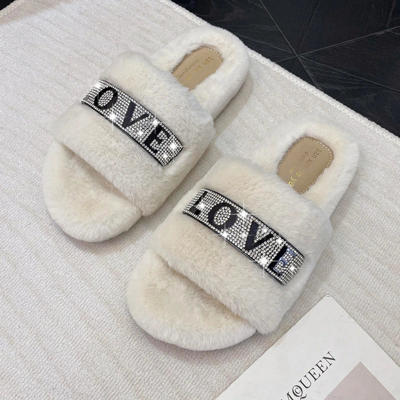 Fashion Rhinestone LOVE Word Casual  Slippers