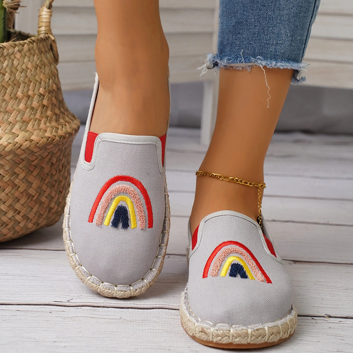 Embroidered Slip On Cloth Espadrilles