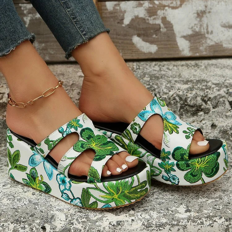 Embroidered Platform Flip Flops