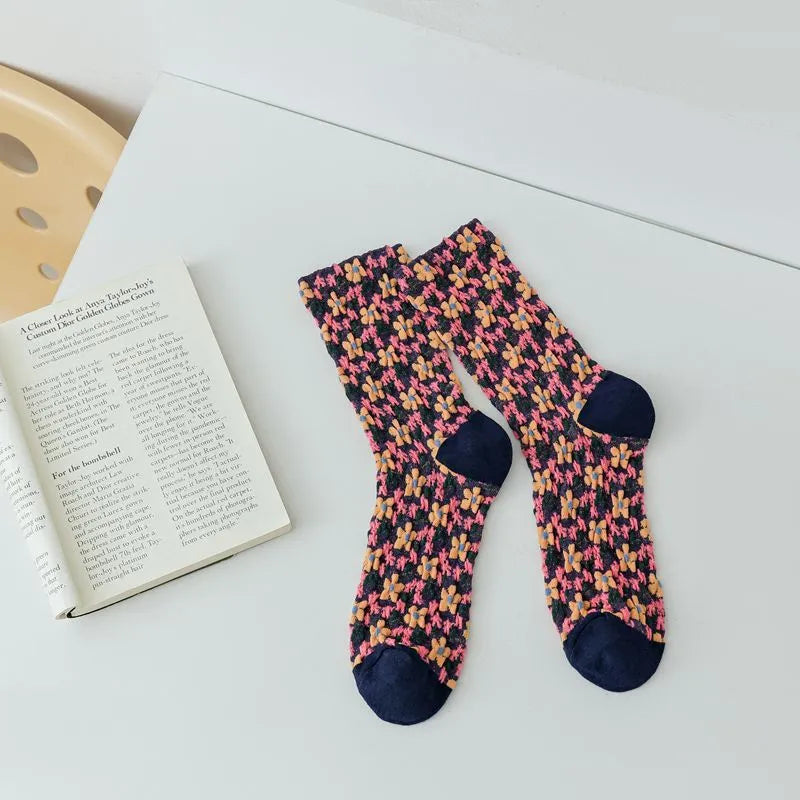 5 Pairs Autumn Winter Women's Small Flower Stockings