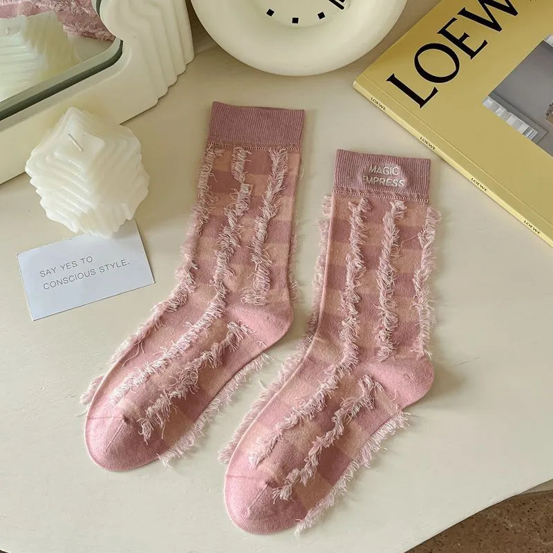 5 Pairs Embroidered Tassel Socks