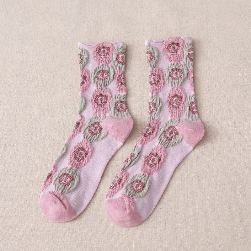 5 Pairs Colorful Embossed Flower Abstract Socks