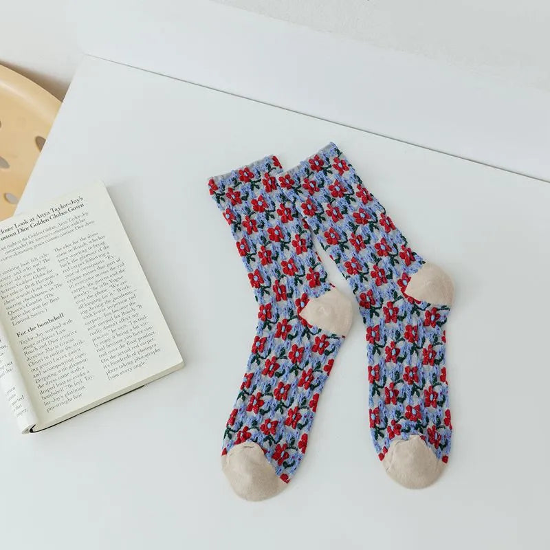 5 Pairs Autumn Winter Women's Small Flower Stockings