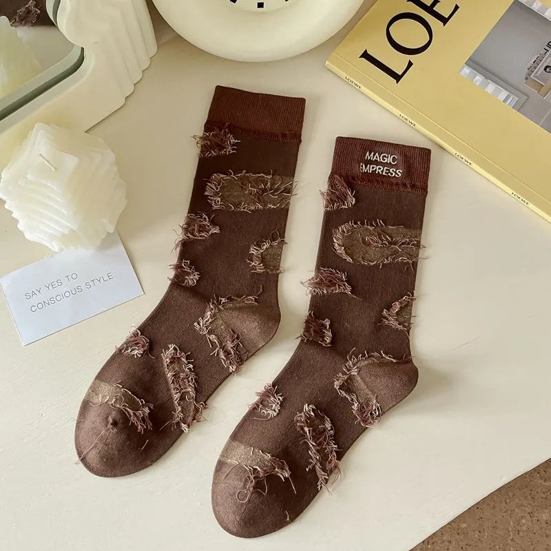 5 Pairs Embroidered Tassel Socks
