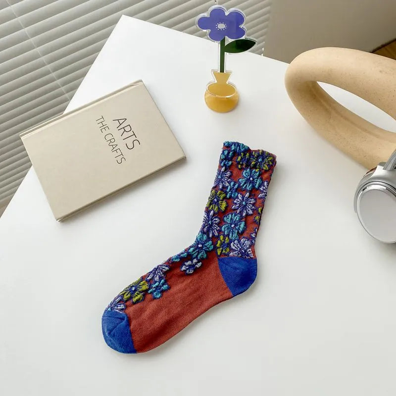 5 Pairs Palace Style Floral Casual Socks