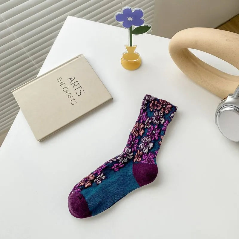 5 Pairs Palace Style Floral Casual Socks