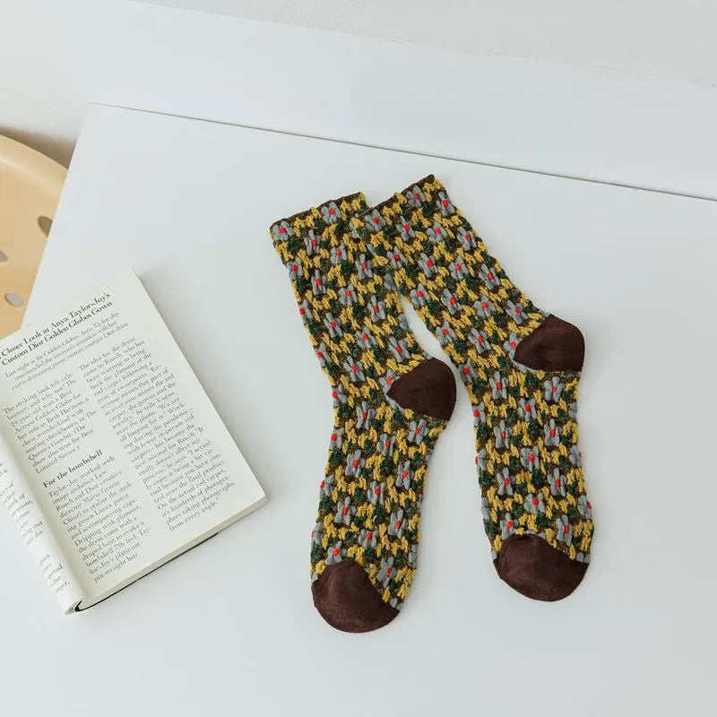 5 Pairs Autumn Winter Women's Small Flower Stockings