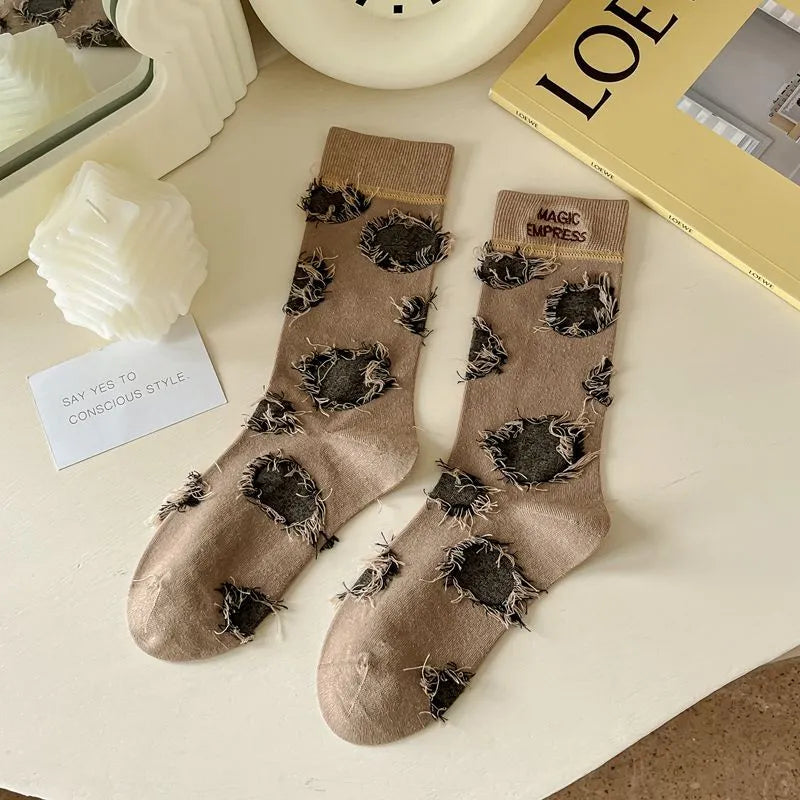 5 Pairs Embroidered Tassel Socks