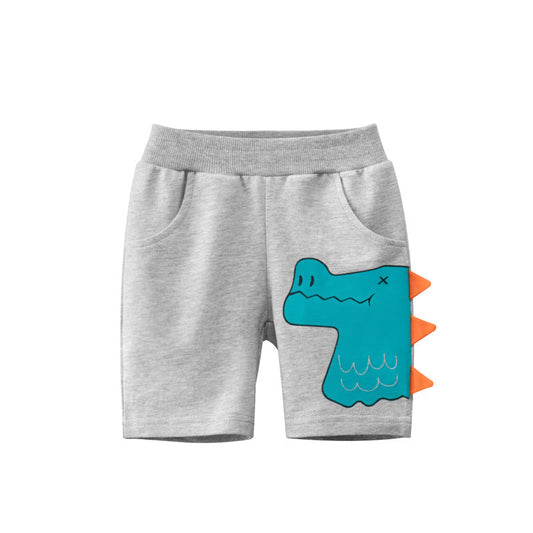 Pantalones Cortos Gris con Dinosaurio al Lado para Niños de 1 a 9 Años en Verano