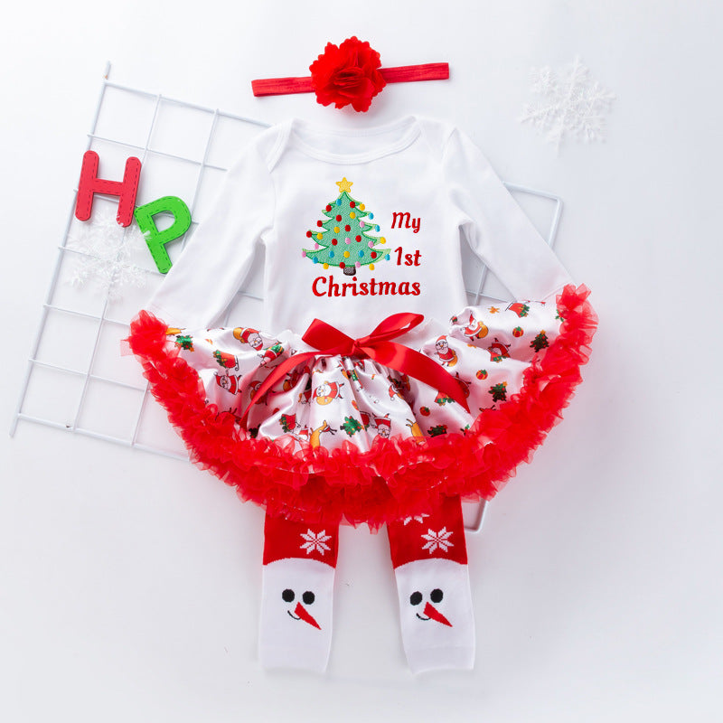 Navidad Bebé Niña Bordado de dibujos animados Body Conjunto