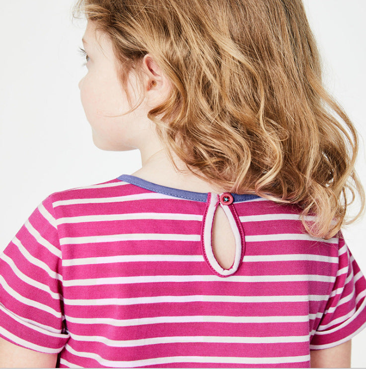 Vestido De Manga Corta A Rayas Para Niña Vestido En Línea A