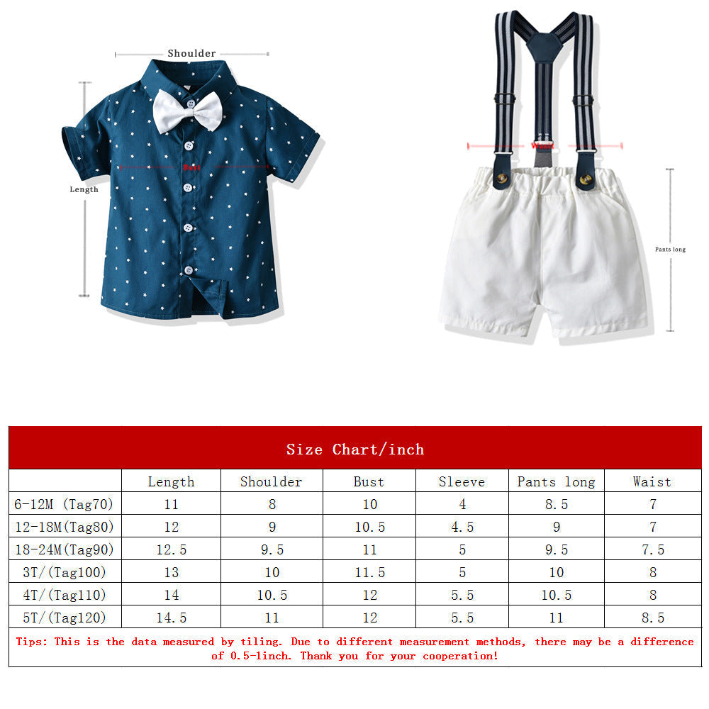 Traje De Verano De Niño De Manga Corta Con Estampado De Estrellas De Caballero