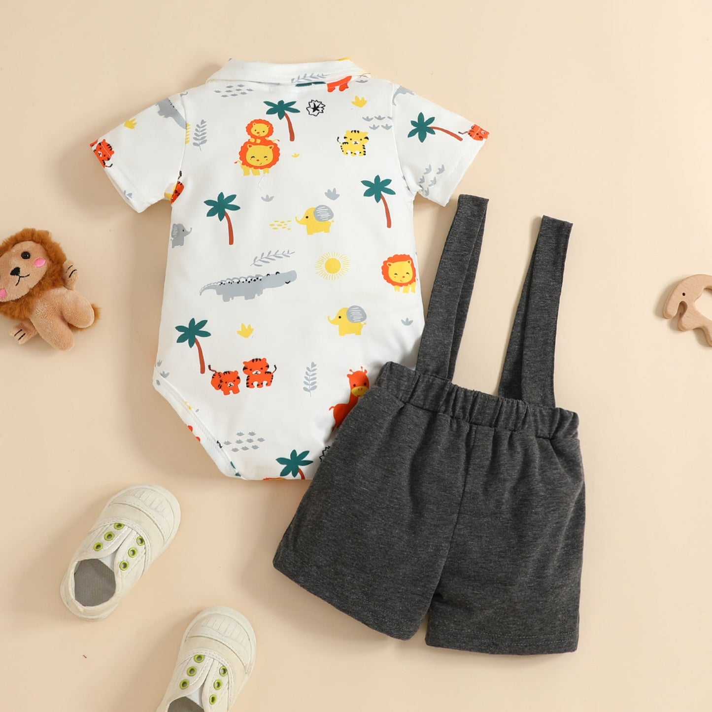 Mono Bebé Niño Verano Animal Print Manga Corta Con Peto