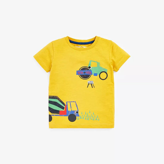 Camisetas de Manga Corta con Cuello Redondo para Niños con Estampado de Coche de Construcción