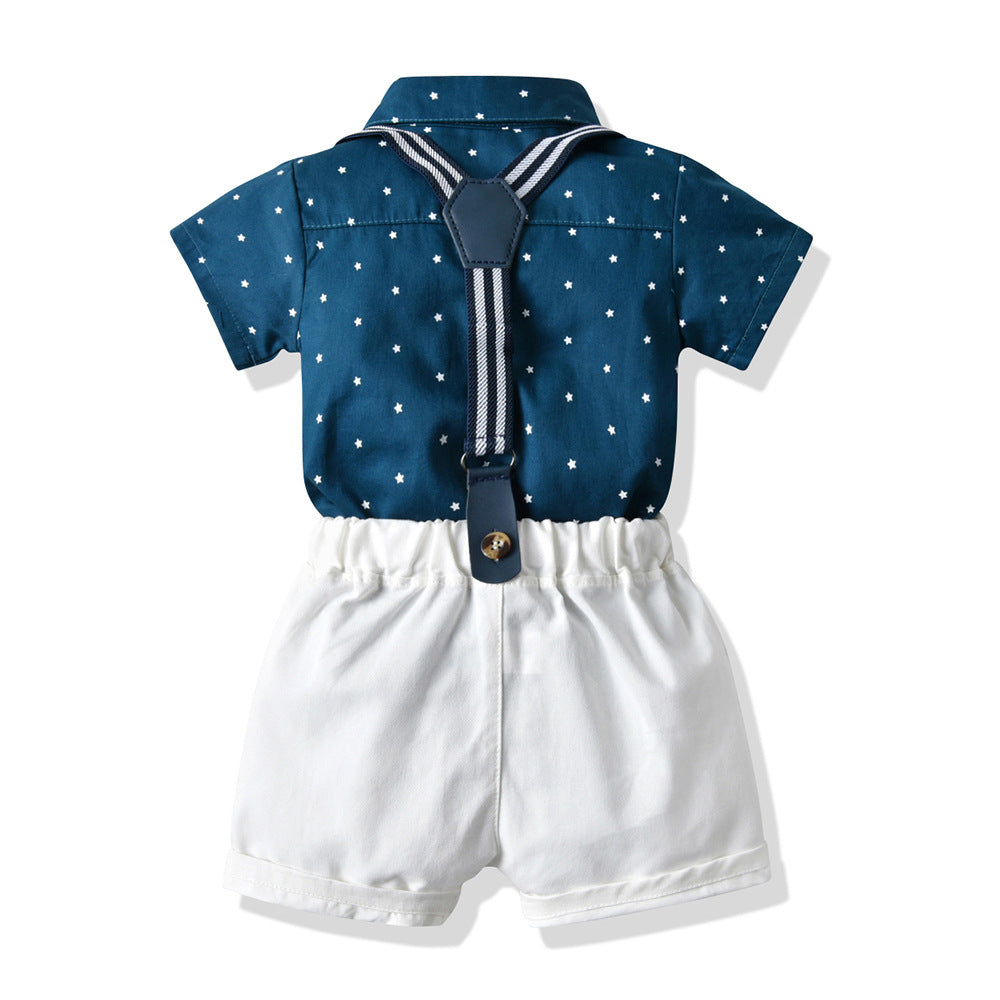 Traje De Verano De Niño De Manga Corta Con Estampado De Estrellas De Caballero