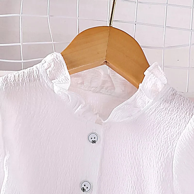 Vestido de Malla para Niñas de Manga Corta con Estampado Floral