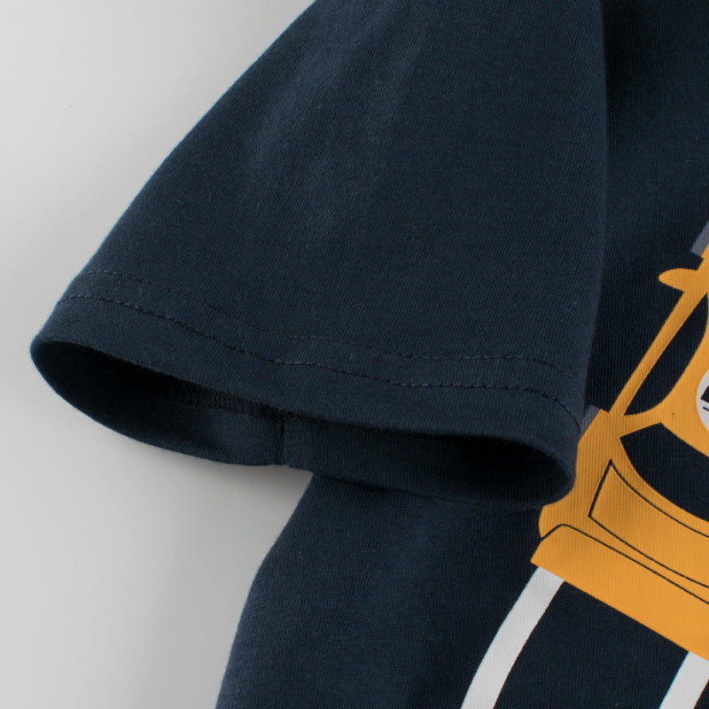 Camisetas de Manga Corta con Cuello Redondo para Niños con Estampado de Coches de Carrera