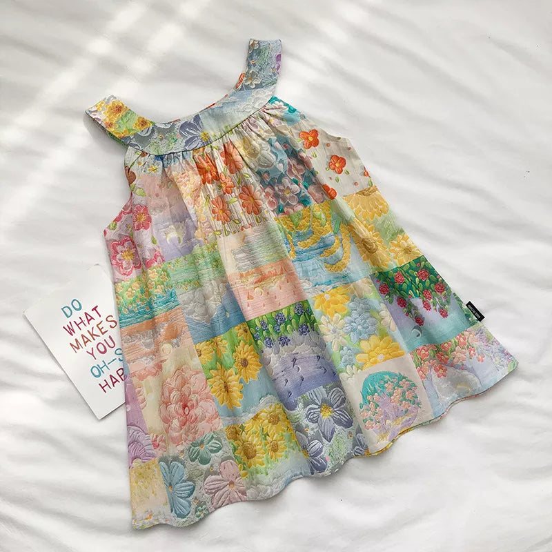 Vestido De Camisola Sin Mangas De Pintura Al Óleo Para Niñas En Verano