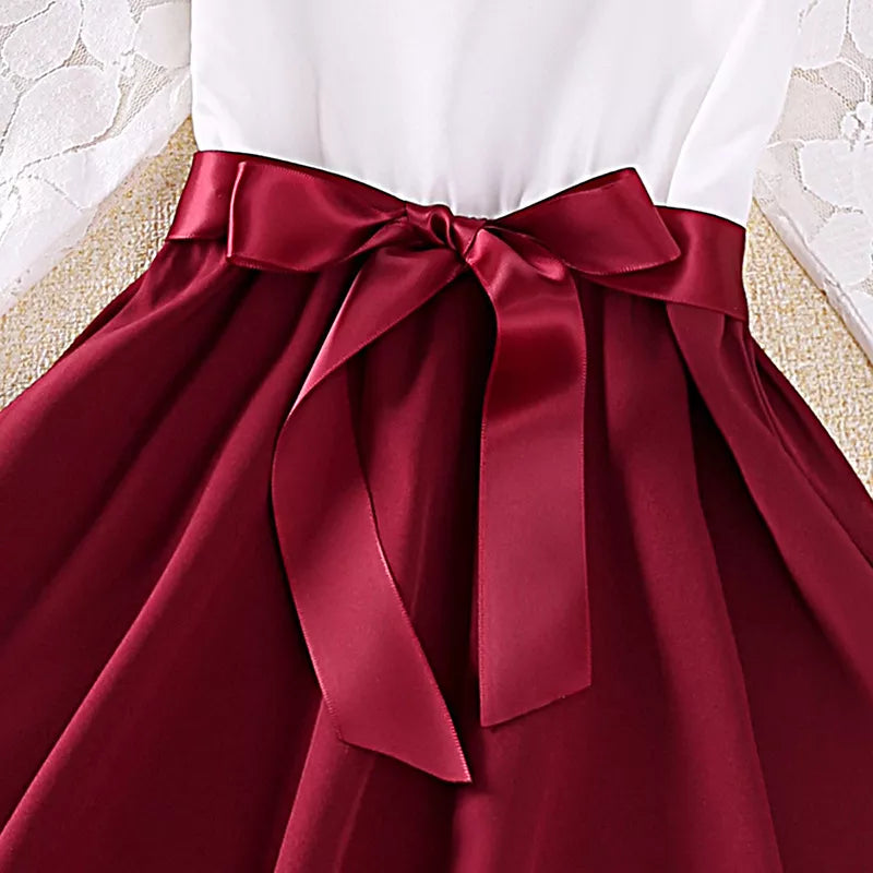 Otoño Niñas Encaje Manga Larga Vestidos Princesa Patchwork