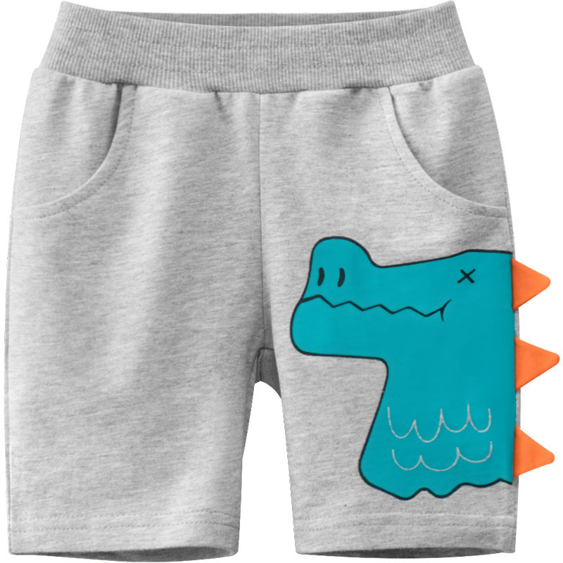 Pantalones Cortos Gris con Dinosaurio al Lado para Niños de 1 a 9 Años en Verano