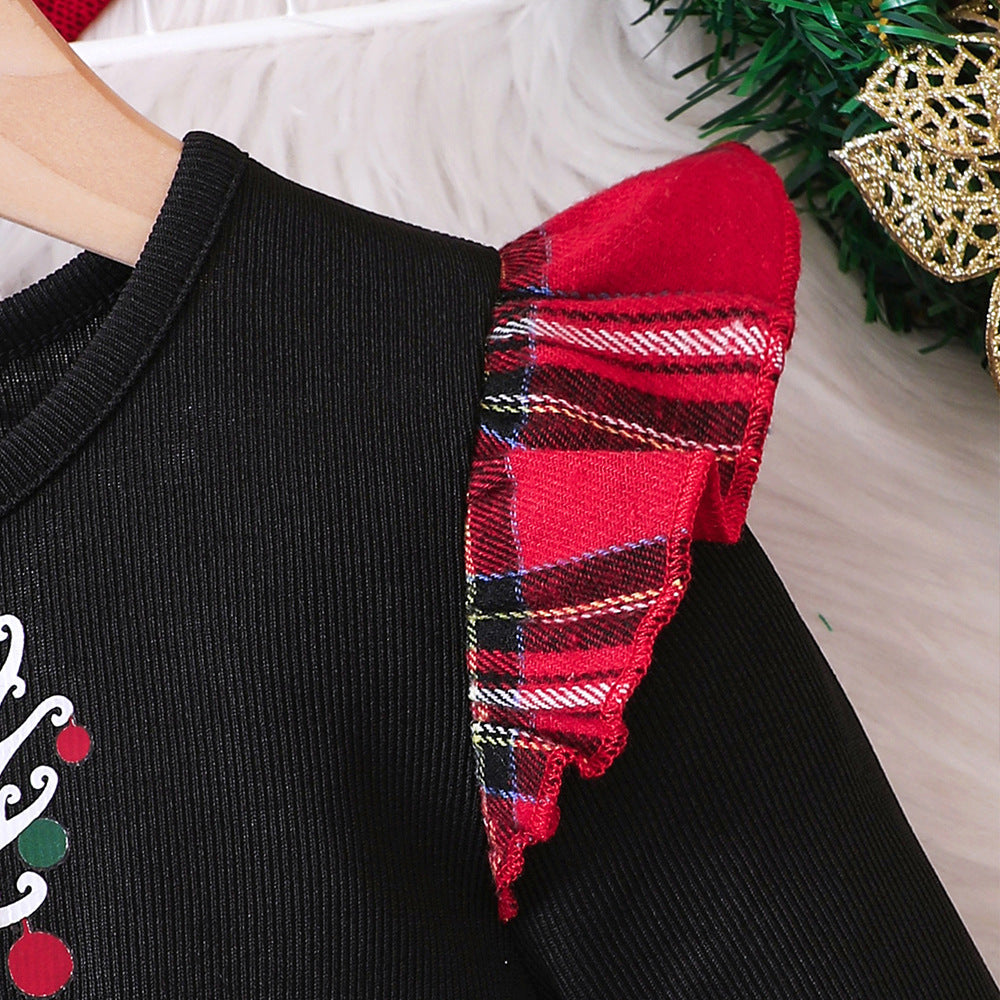 Vestido De Niña Otoño Navidad Alce Gasa Cuadros