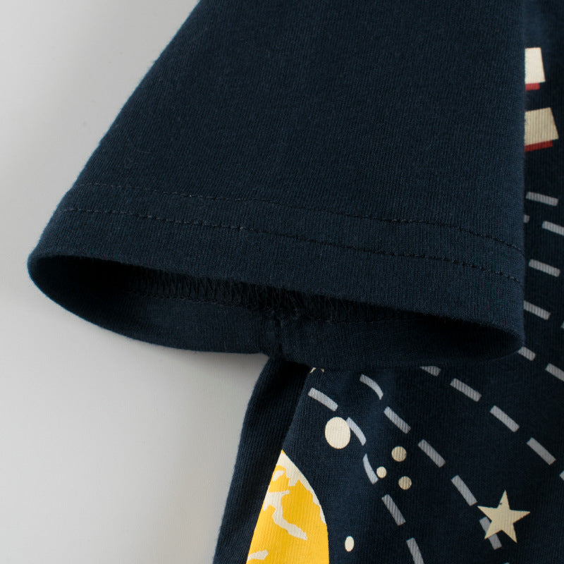 Camisetas de Sistema Solar de Manga Corta con Cuello Redondo para Niños