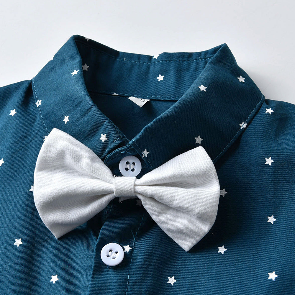 Traje De Verano De Niño De Manga Corta Con Estampado De Estrellas De Caballero