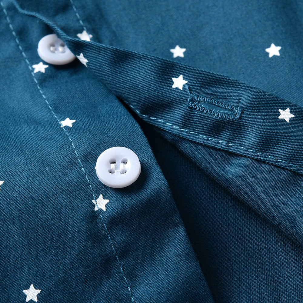Traje De Verano De Niño De Manga Corta Con Estampado De Estrellas De Caballero