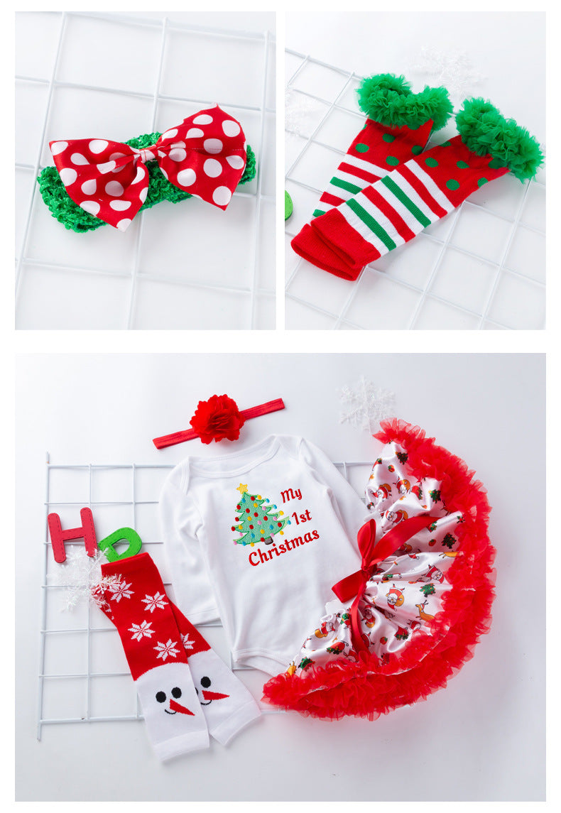 Navidad Bebé Niña Bordado de dibujos animados Body Conjunto