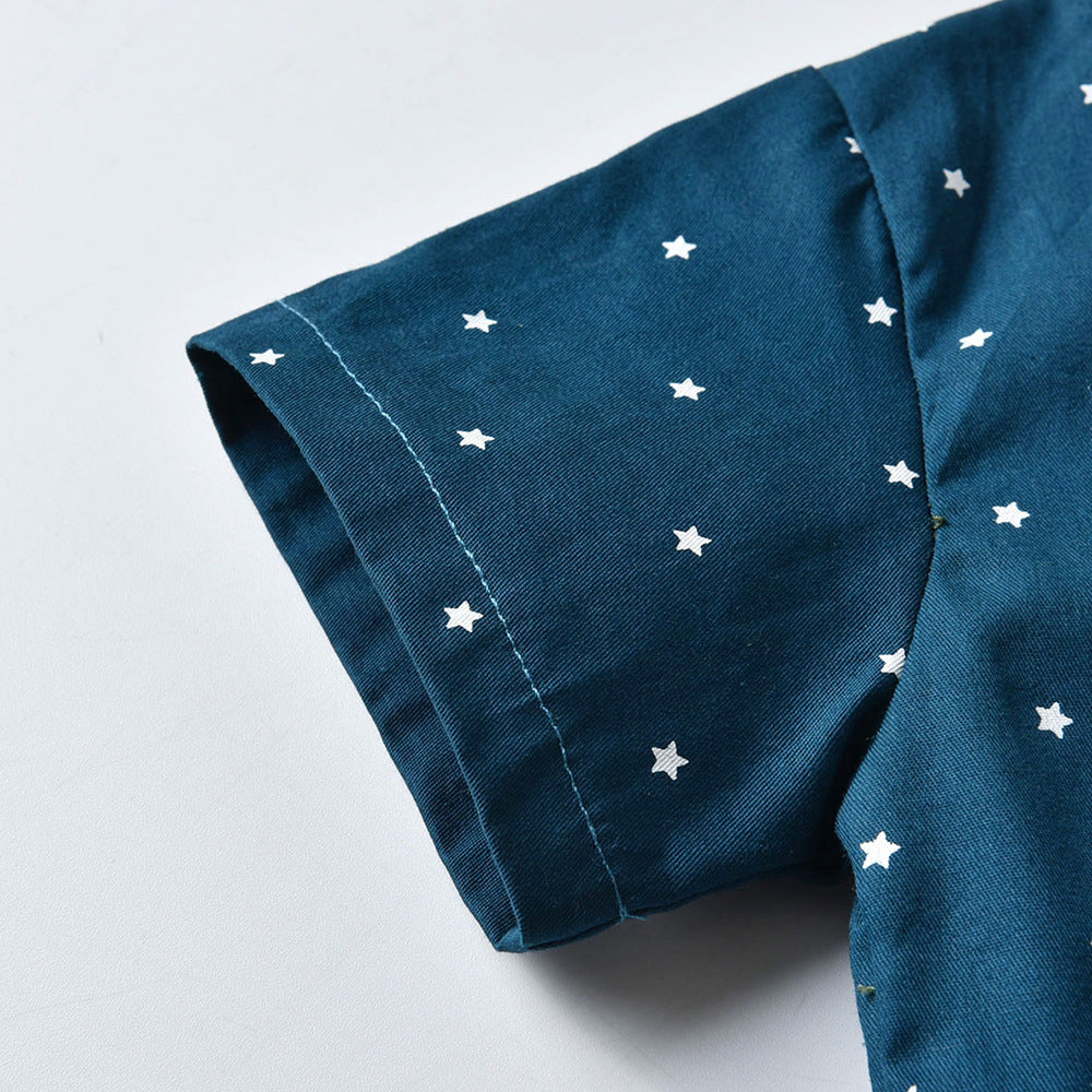 Traje De Verano De Niño De Manga Corta Con Estampado De Estrellas De Caballero