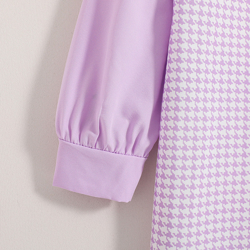 Vestido A Cuadros Con Solapa Y Manga Larga Para Niñas En Otoño