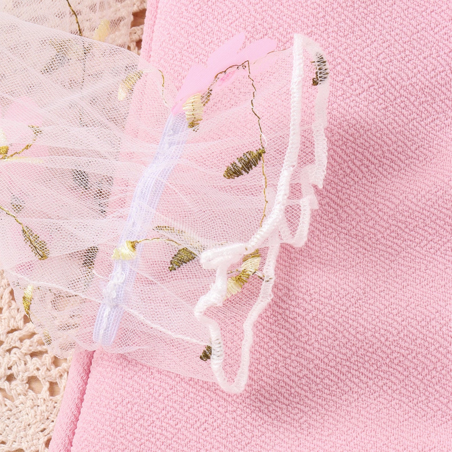 Vestido De Manga Larga Bordado De Gasa Para Niñas De Primavera