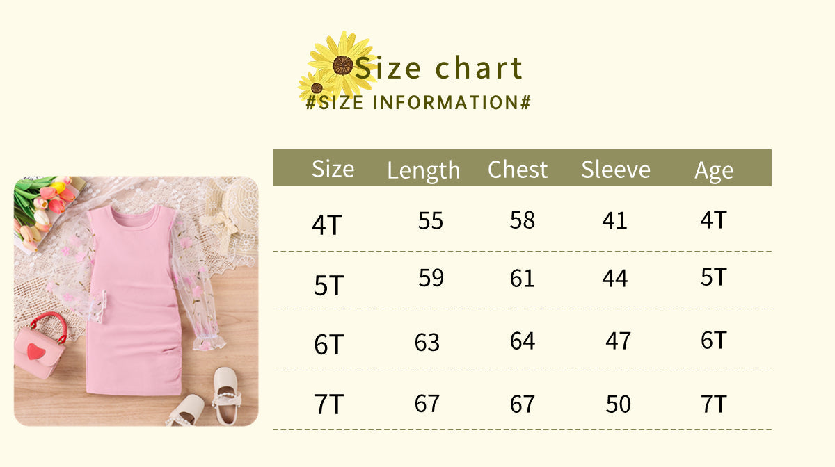 Vestido De Manga Larga Bordado De Gasa Para Niñas De Primavera