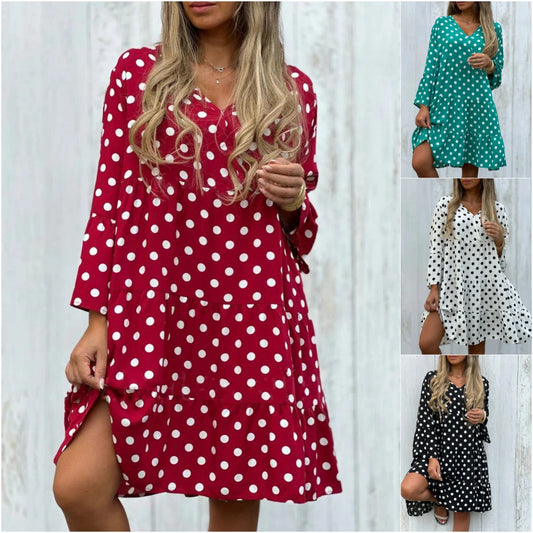 Polka Dot Print V-neck Dress