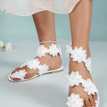 Floral Slip Toe  Flat Sandals