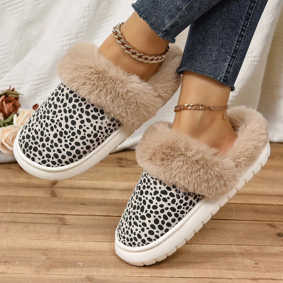 Leopard Print Casual Cotton Slippers