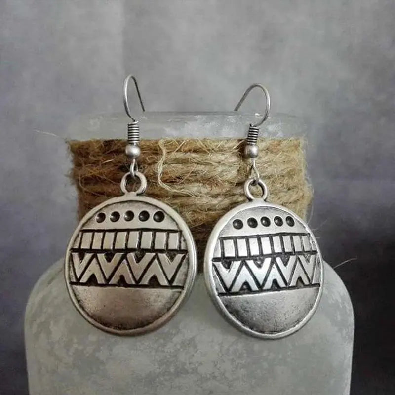 Vintage Tribal Round Engraved Earrings