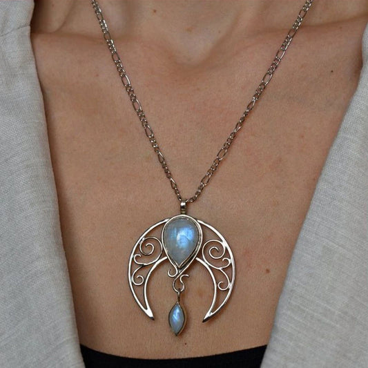 Vintage Spiral Cutout Moon Necklace