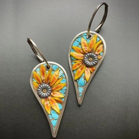 Water Drop Sunflower Earrings