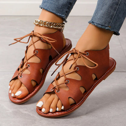 Strappy Fish Mouth Flat Roman Shoes