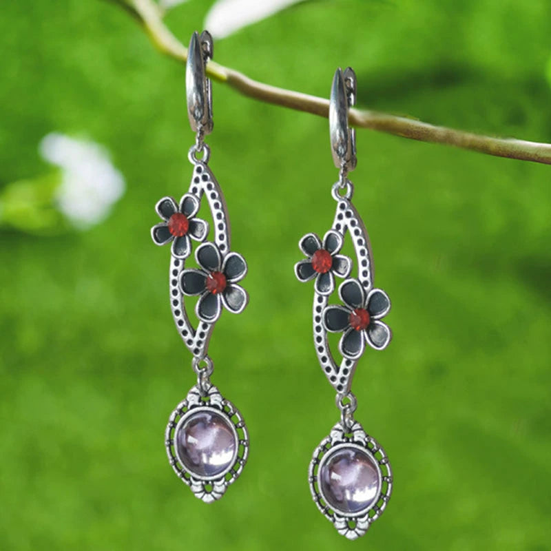 Vintage Flower Amethyst Earrings