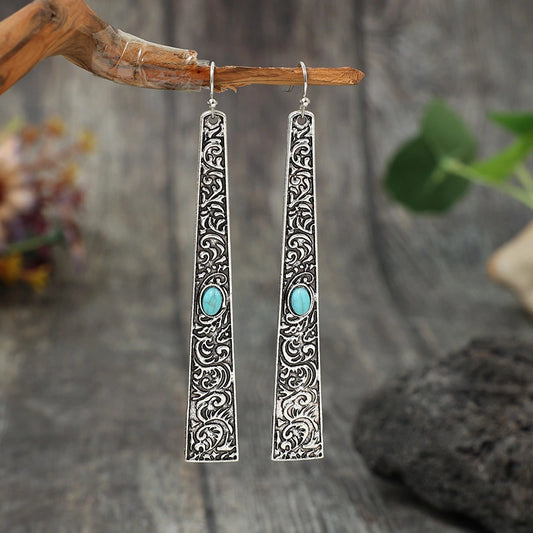 Vintage Long Turquoise Pattern Earrings