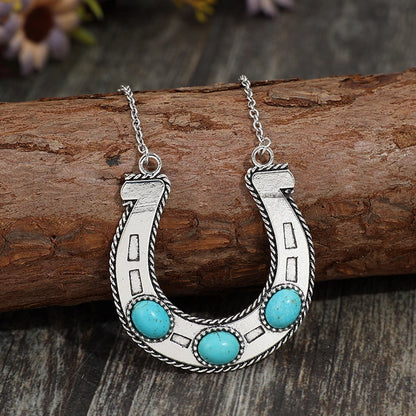 U Shaped Inlaid Turquoise Vintage Necklace