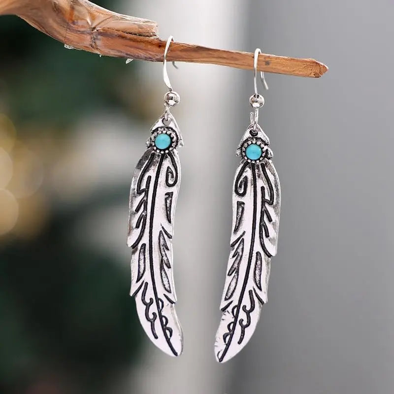 Vintage Feather Turquoise Earrings