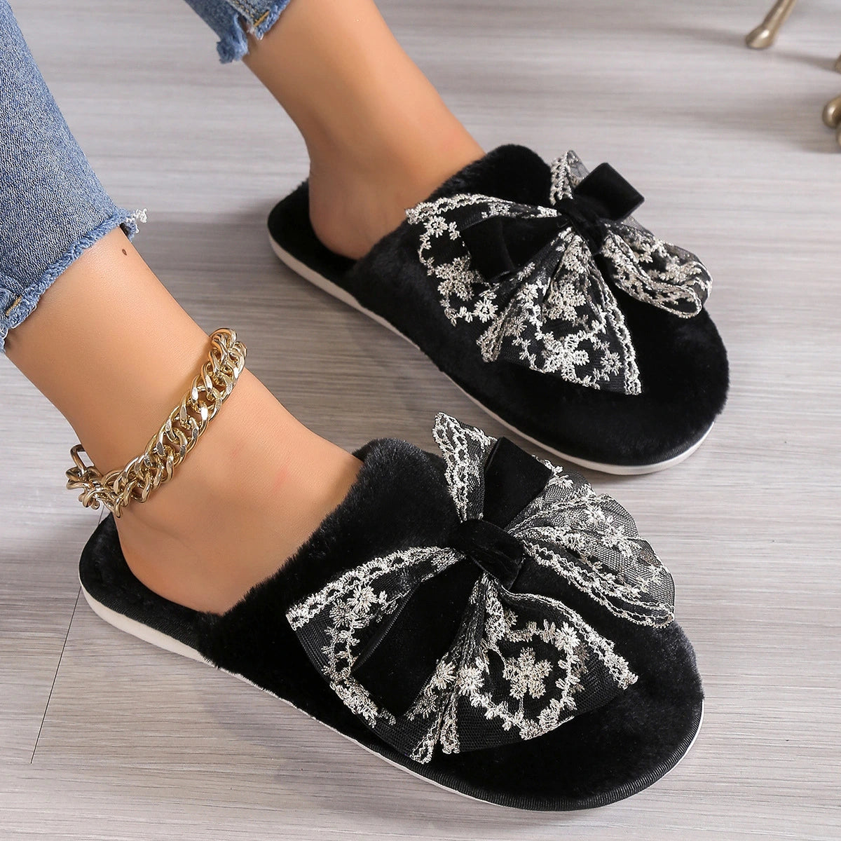 Lace Bow Lightweight Comfortable Slippers